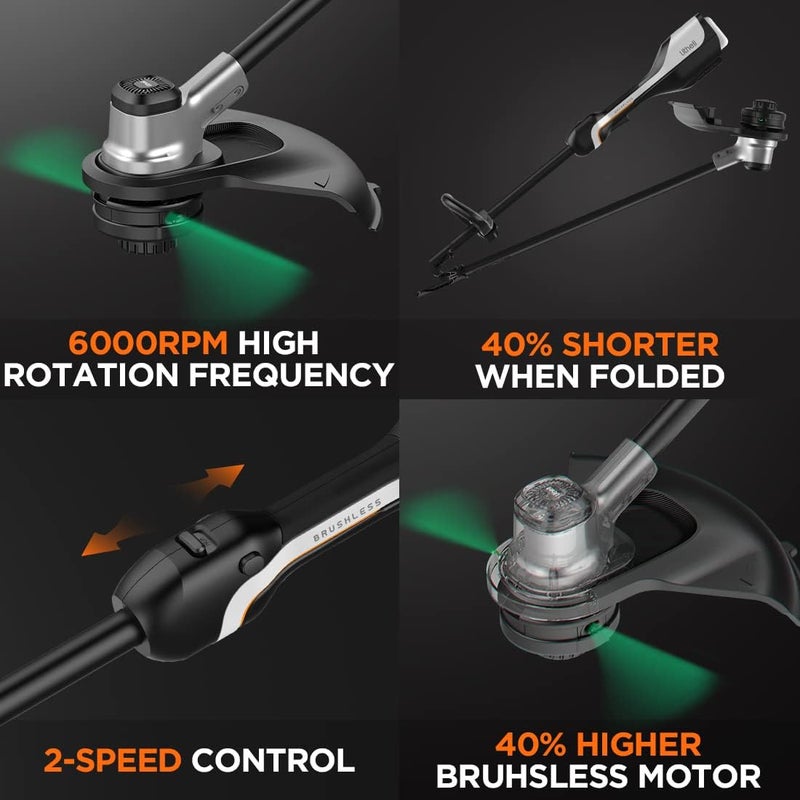 LiTHELi 2x20V 14" Brushless Cordless String Trimmer, Battery Powered Weed Eater, U20 Series Grass Trimmer with 2.5Ah Battery, Dual Line Bump Feed for Lawn Trimming, Lawn Care - Image 3